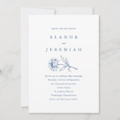 エレガントなブルーとホワイトの花柄 ウェディング招待状 招待状 (正面)