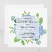エレガントなブルーのアジサイとユーカリのブライダルシャワー招待状 招待状 (正面/裏面)