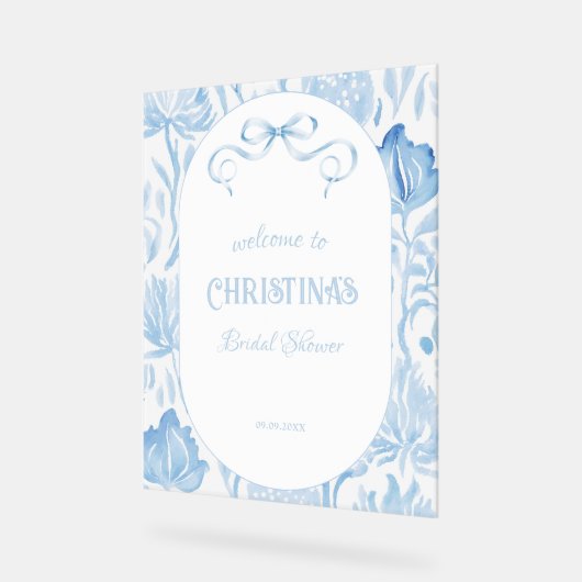 エレガントなブルーのウェルカムサイン for ブライダルシャワー アクリルサイン (傾斜)