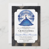 エレガントなブルーのキンセアニエラ 招待状 (正面)