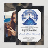 エレガントなブルーのキンセアニエラ 招待状 (正面/裏面)