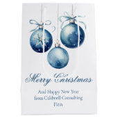 エレガントなブルーのクリスマス カスタム企業 ミディアムペーパーバッグ (裏面)