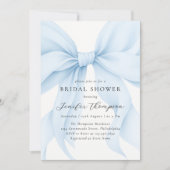 エレガントなブルーのコケッタ リボン ウェディング シャワー 招待状 (正面)