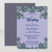 エレガントなブルーのシノワズリー フラワー ブルーの結婚式 招待状 (正面/裏面)