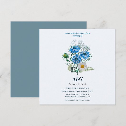 エレガントなブルーのニゲラの花 ウェディング (正面/裏面)