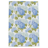 エレガントなブルーのハイドレンジアの花のパターン ミディアムペーパーバッグ (正面)