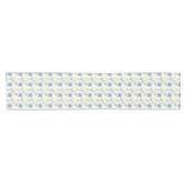 エレガントなブルーのハイドレンジアの花の模様 ショートテーブルランナー (横)