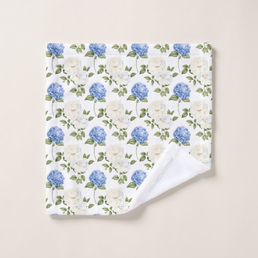 エレガントなブルーのハイドレンジアの花の模様 バスタオルセット (ウォッシュタオル)