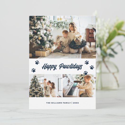 エレガントなブルーのハッピーパウリデイズ ゴールドスターフォト シーズンカード (スタンド正面)