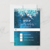 エレガントなブルーのハートの葉の木のウェディング セーブ・ザ・デート 招待状 (正面)