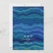 エレガントなブルーのビーチウェーブゴールドウェディング 招待状 (裏面)