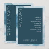 エレガントなブルーのフォーマルな式次第 プログラム (正面/裏面)