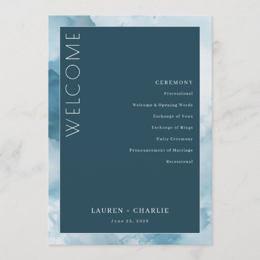 エレガントなブルーのフォーマルな式次第 プログラム (正面)