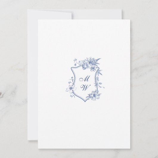 エレガントなブルーのフランス庭園 フラワー ウェディング セーブザデート (裏面)