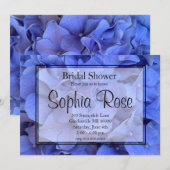 エレガントなブルーのペリウィンクル花のブライダルシャワー 招待状 (正面/裏面)