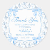 エレガントなブルーのボウのブライダルシャワーのお礼 ラウンドシール (正面)