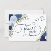 エレガントなブルーのボホチック ローズ ブライダルシャワー サンキューカード (正面)