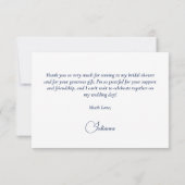 エレガントなブルーのボホチック ローズ ブライダルシャワー サンキューカード (裏面)