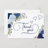 エレガントなブルーのボホチック ローズ ブライダルシャワー サンキューカード (正面/裏面)