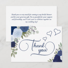 エレガントなブルーのボホチック ローズ ブライダルシャワー サンキューカード