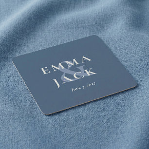 エレガントなブルーのミニマルアンパサンド結婚式 スクエアペーパーコースター