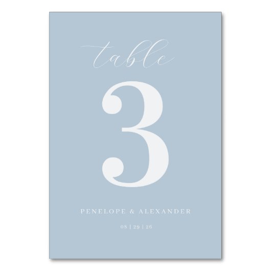 エレガントなブルーのミニマルテーブルナンバー テーブルナンバー (正面)