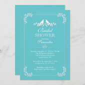 エレガントなブルーのラブバード ブライダルシャワー 招待状 (正面/裏面)