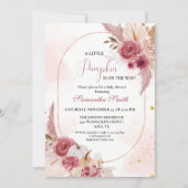 エレガントなブルーのリトルパンプキンガールベイビーシャワー 招待状 (正面)