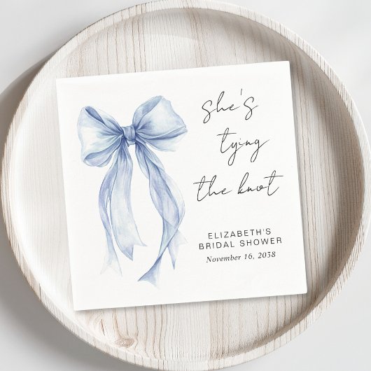 エレガントなブルーのリボンの水彩画 ブライダルシャワー スタンダードカクテルナプキン