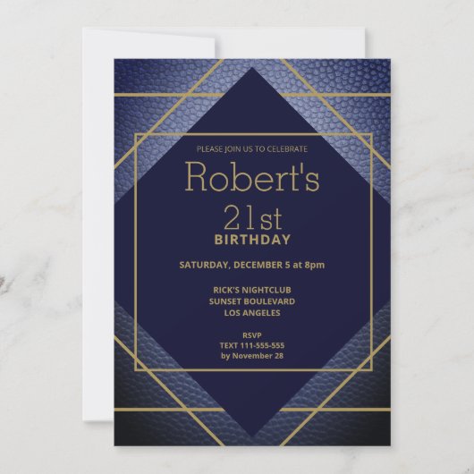 エレガントなブルーのレザー 21歳の誕生日招待状 招待状