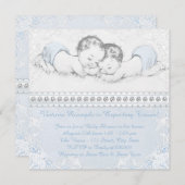 エレガントなブルーの双子の男の子のベビーシャワー 招待状 (正面/裏面)