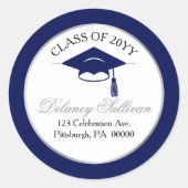 エレガントなブルーの大学卒業式返送先住所 ラウンドシール (正面)