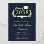 エレガントなブルーの大学卒業発表用箔 箔招待状 (正面)