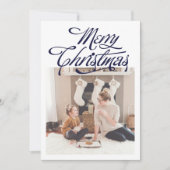 エレガントなブルーの家族写真ホリデー シーズンカード (正面)