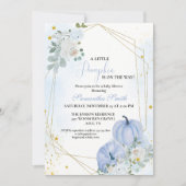 エレガントなブルーの小さなパンプキン男の子ベビーシャワー 招待状 (正面)