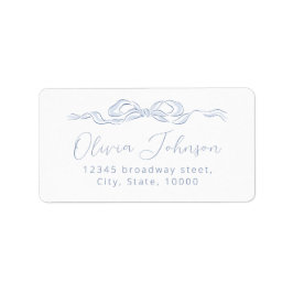 エレガントなブルーの手描きリボン返信住所ラベル ラベル