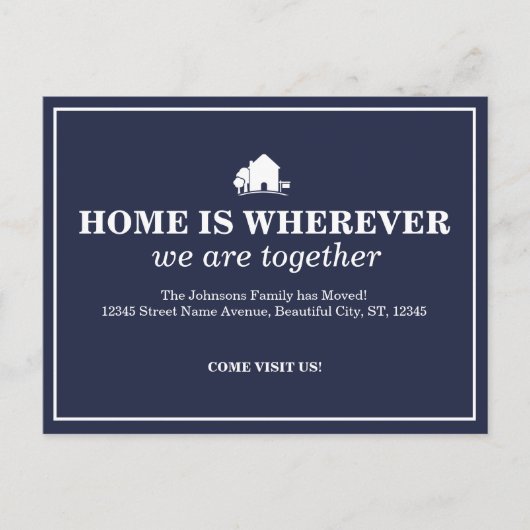 エレガントなブルーの新居への引っ越しおめでとうございます 案内ポストカード (正面)