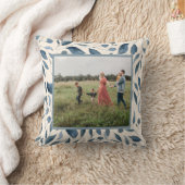 エレガントなブルーの水彩画の葉のカスタムファミリーフォト クッション (ブランケット)