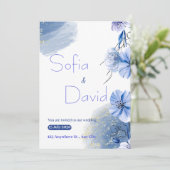 エレガントなブルーの水彩画 Save the Date 招待状 (スタンド正面)