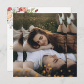 エレガントなブルーの水彩花イラストのウェディングお礼カード (正面/裏面)