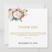 エレガントなブルーの水彩花イラストのウェディングお礼カード (裏面)