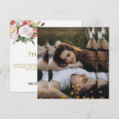 エレガントなブルーの水彩花イラストのウェディング感謝カード (正面/裏面)