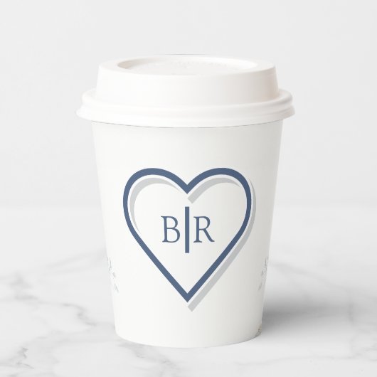 エレガントなブルーの水彩花柄のウェディングパーティー 紙コップ (左)