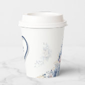 エレガントなブルーの水彩花柄のウェディングパーティー 紙コップ (裏面)