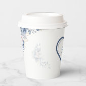 エレガントなブルーの水彩花柄のウェディングパーティー 紙コップ (正面)