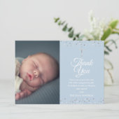 エレガントなブルーの洗礼 誕生日のハートの写真 サンキューカード (スタンド正面)