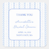 エレガントなブルーの海岸スタイル ウェディングシャワーお礼メッセージ スクエアシール (正面)