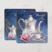 エレガントなブルーの結婚式のお茶会 招待状 (正面/裏面)