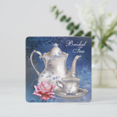 エレガントなブルーの結婚式のお茶会 招待状 (スタンド正面)