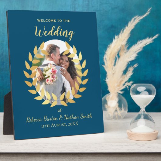 エレガントなブルーの結婚式ウェルカム カスタムフォトサイン フォトプラーク (側面)